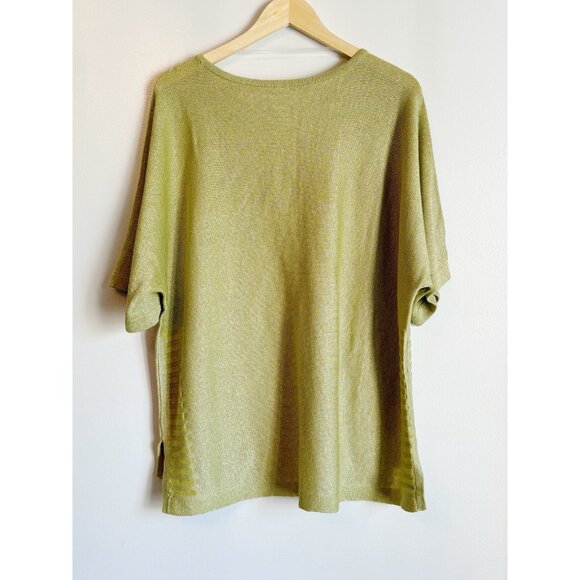 Chico’s Shimmer Side-Ribbed Sweater Size XL Chartreuse Short Sleeve Holiday Glam - Picture 8 of 8